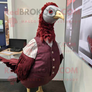 Maroon Guinea Fowl mascot costume character dressed with a Oxford Shirt and Anklets