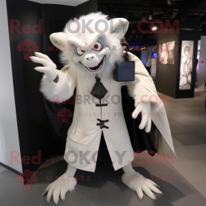 White Vampire mascot costume character dressed with a Parka and Clutch bags