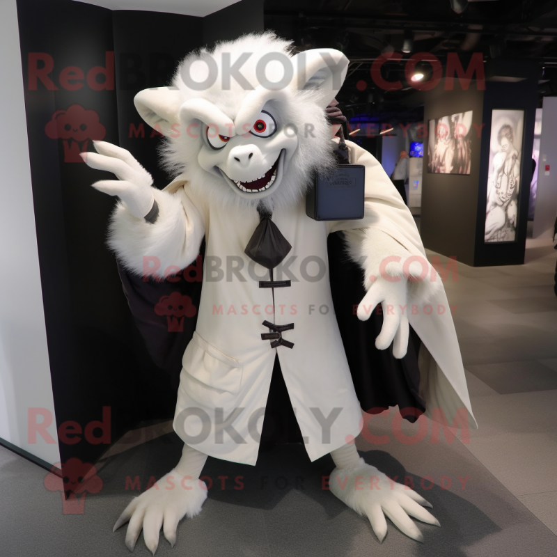 White Vampire mascot costume character dressed with a Parka and Clutch bags White Vampire mascot costume character dressed with a Parka and Clutch bags