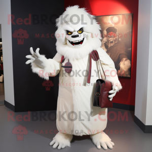 White Vampire mascot costume character dressed with a Parka and Clutch bags
