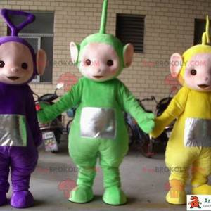 Maskoter Teletubbies grön gul och lila. 3 Teletubbies -