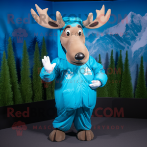 Sky Blue Irish Elk mascot costume character dressed with a Windbreaker and Gloves
