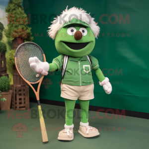 Forest Green Tennis Racket mascot costume character dressed with a Chinos and Suspenders