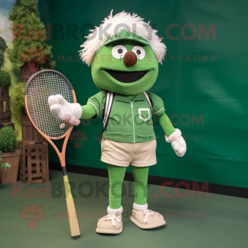Forest Green Tennis Racket mascot costume character dressed with a Chinos and Suspenders Forest Green Tennis Racket mascot costume character dressed with a Chinos and Suspenders