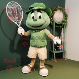 Forest Green Tennis Racket mascot costume character dressed with a Chinos and Suspenders