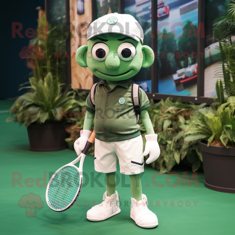 Forest Green Tennis Racket mascot costume character dressed with a Chinos and Suspenders Forest Green Tennis Racket mascot costume character dressed with a Chinos and Suspenders