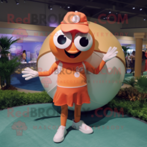 Peach Golf Ball mascot costume character dressed with a Swimwear and Rings