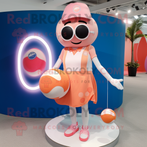 Peach Golf Ball mascot costume character dressed with a Swimwear and Rings