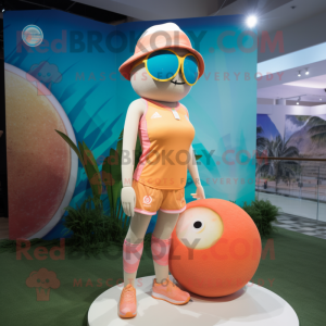 Peach Golf Ball mascot costume character dressed with a Swimwear and Rings