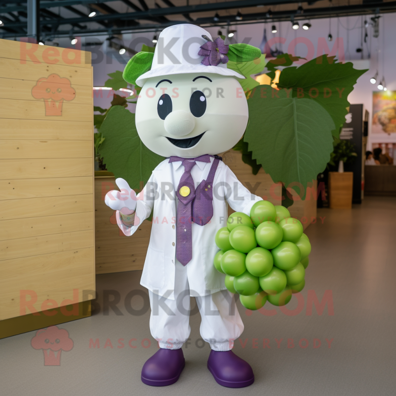 Cream Grape mascot costume character dressed with a Poplin Shirt and Brooches