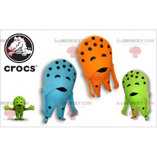 3 Crocs shoe mascots. Colorful shoes - Redbrokoly.com