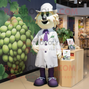 Cream Grape mascot costume character dressed with a Poplin Shirt and Brooches