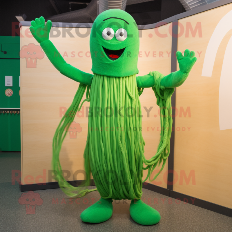 Green Spaghetti mascot costume character dressed with a Jeggings and Mittens Green Spaghetti mascot costume character dressed with a Jeggings and Mittens