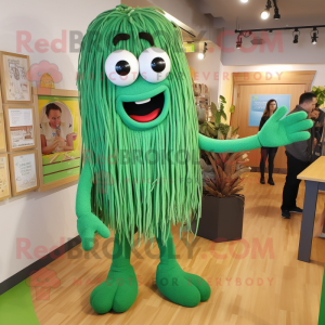 Green Spaghetti mascot costume character dressed with a Jeggings and Mittens