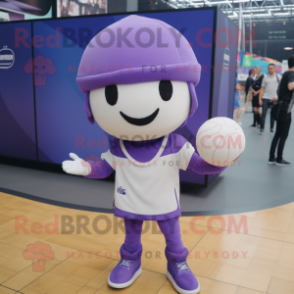 Lavender Volleyball Ball mascot costume character dressed with a Trousers and Berets
