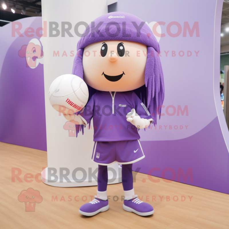 Lavender Volleyball Ball mascot costume character dressed with a Trousers and Berets Lavender Volleyball Ball mascot costume character dressed with a Trousers and Berets