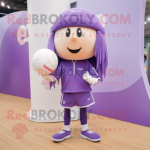 Lavender Volleyball Ball mascot costume character dressed with a Trousers and Berets