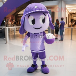 Lavender Volleyball Ball mascot costume character dressed with a Trousers and Berets