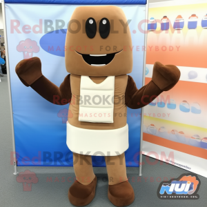 Tan Chocolate Bars mascot costume character dressed with a Tank Top and Tie pins