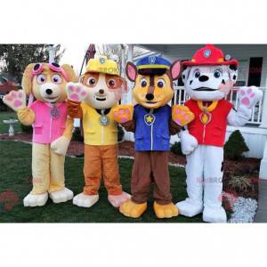 4 hondenmascottes een brandweerman een politieagent een
