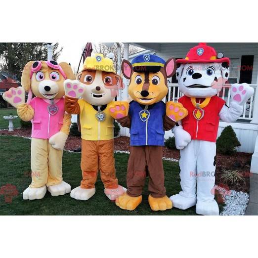 4 dog mascots a firefighter a policeman a worker... -