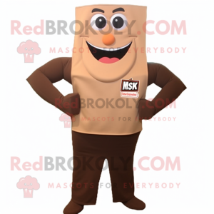 Tan Chocolate Bars mascot costume character dressed with a Tank Top and Tie pins