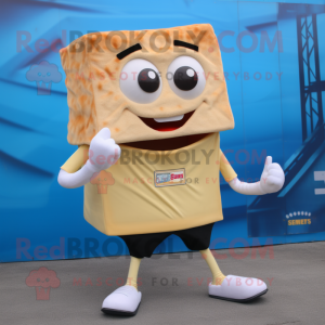 Beige Grilled Cheese Sandwich mascot costume character dressed with a Running Shorts and Clutch bags