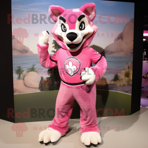 Pink Wolf mascot costume character dressed with a Rash Guard and Shoe clips