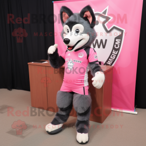 Pink Wolf mascot costume character dressed with a Rash Guard and Shoe clips