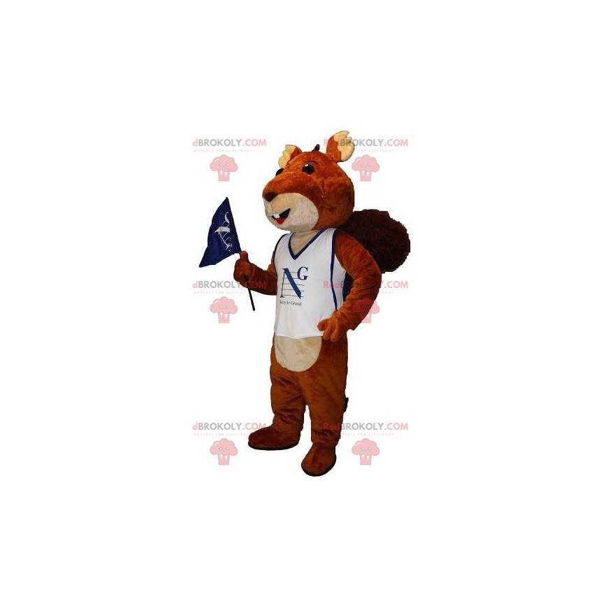 Brown and beige beaver mascot with a supporter jersey -