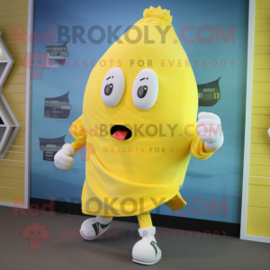 Lemon Yellow Ghost mascot costume character dressed with a Running Shorts and Beanies