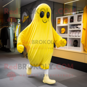 Lemon Yellow Ghost mascot costume character dressed with a Running Shorts and Beanies