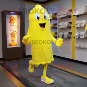 Lemon Yellow Ghost mascot costume character dressed with a Running Shorts and Beanies