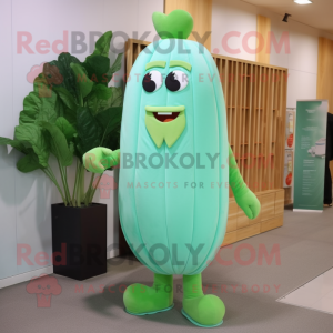 Cyan Celery mascot costume character dressed with a Suit and Foot pads