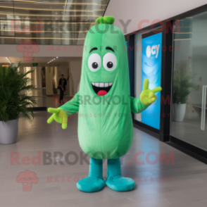 Cyan Celery mascot costume character dressed with a Suit and Foot pads