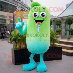 Cyan Celery mascot costume character dressed with a Suit and Foot pads