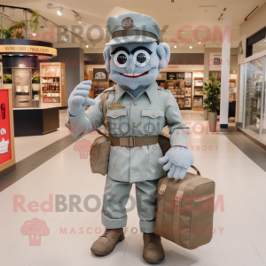 Gray American Soldier mascot costume character dressed with a Poplin Shirt and Handbags