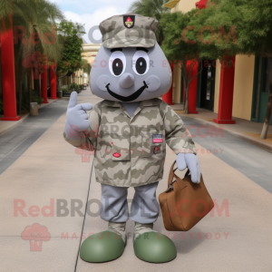 Gray American Soldier mascot costume character dressed with a Poplin Shirt and Handbags