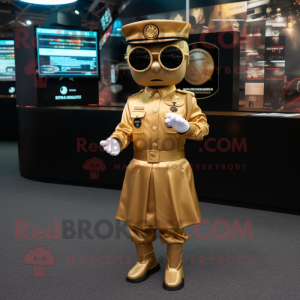 Gold Special Air Service mascot costume character dressed with a A-Line Skirt and Smartwatches