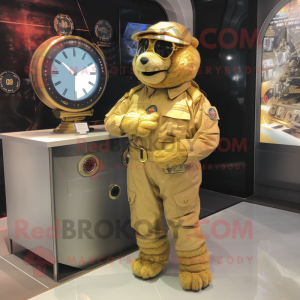 Gold Special Air Service mascot costume character dressed with a A-Line Skirt and Smartwatches