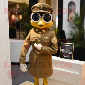 Gold Special Air Service mascot costume character dressed with a A-Line Skirt and Smartwatches