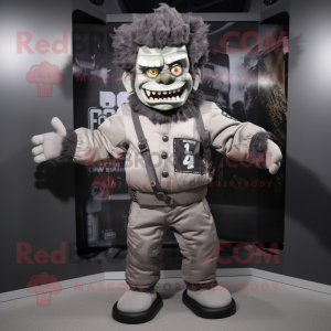 Gray Frankenstein mascot costume character dressed with a Bomber Jacket and Headbands