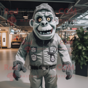 Gray Frankenstein mascot costume character dressed with a Bomber Jacket and Headbands