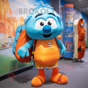 Sky Blue Orange mascot costume character dressed with a Maxi Skirt and Backpacks