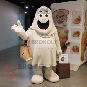 Beige Ghost mascot costume character dressed with a V-Neck Tee and Tote bags