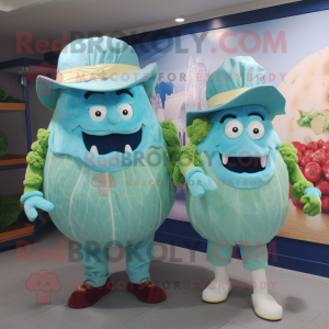 Sky Blue Corned Beef And Cabbage mascot costume character dressed with a Shorts and Hat pins