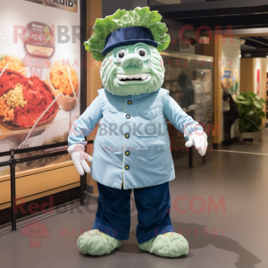Sky Blue Corned Beef And Cabbage mascot costume character dressed with a Shorts and Hat pins