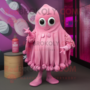 Pink Grenade mascot costume character dressed with a Playsuit and Shawls