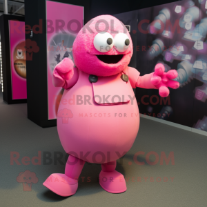 Pink Grenade mascot costume character dressed with a Playsuit and Shawls