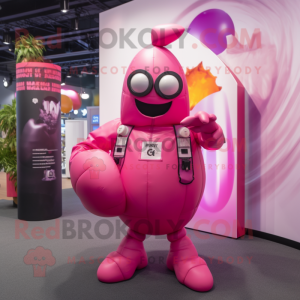 Pink Grenade mascot costume character dressed with a Playsuit and Shawls